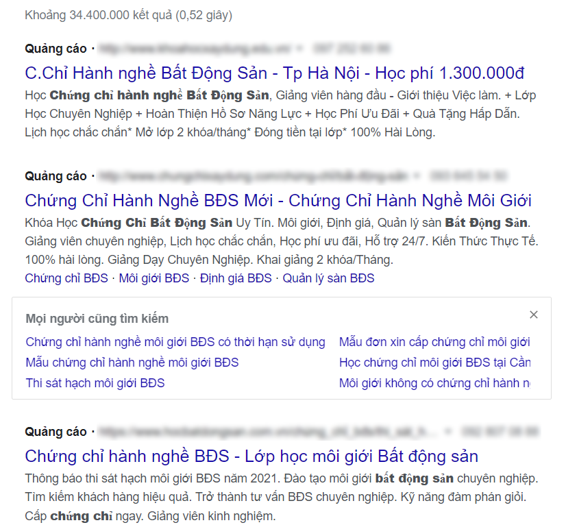 Quảng cáo lớp chứng chỉ hành nghề môi giới BĐS